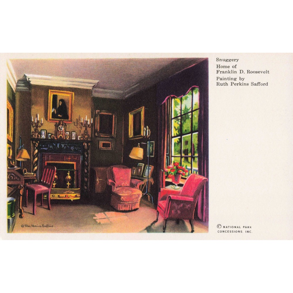 Franklin D Roosevelt Home Snuggery Hyde Park NY Ruth Perkins Safford Postcard - Picture 1 of 2